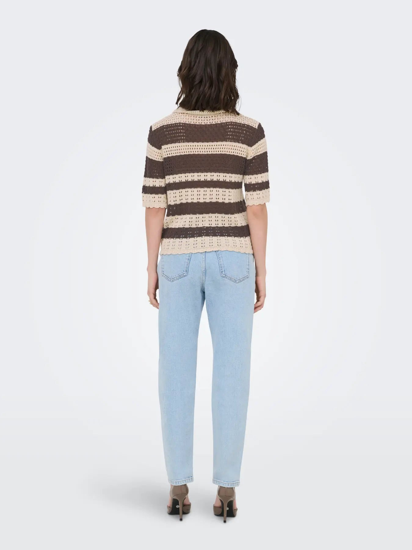 ROBIN 2/4 COLLAR CARDIGAN -  Sandshell WITH BRACKEN STRIPES