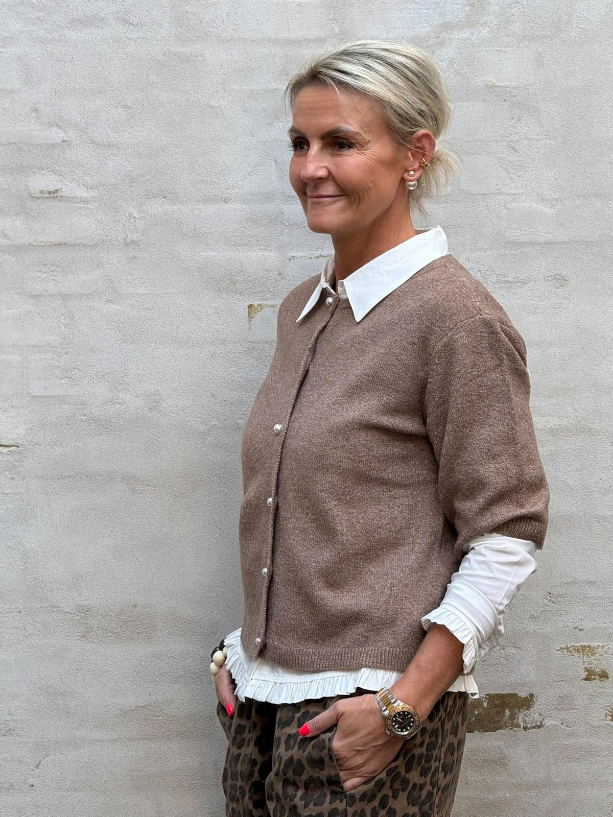 RUE LIFE 2/4 PEARL CARDIGAN - Caribou MELANGE