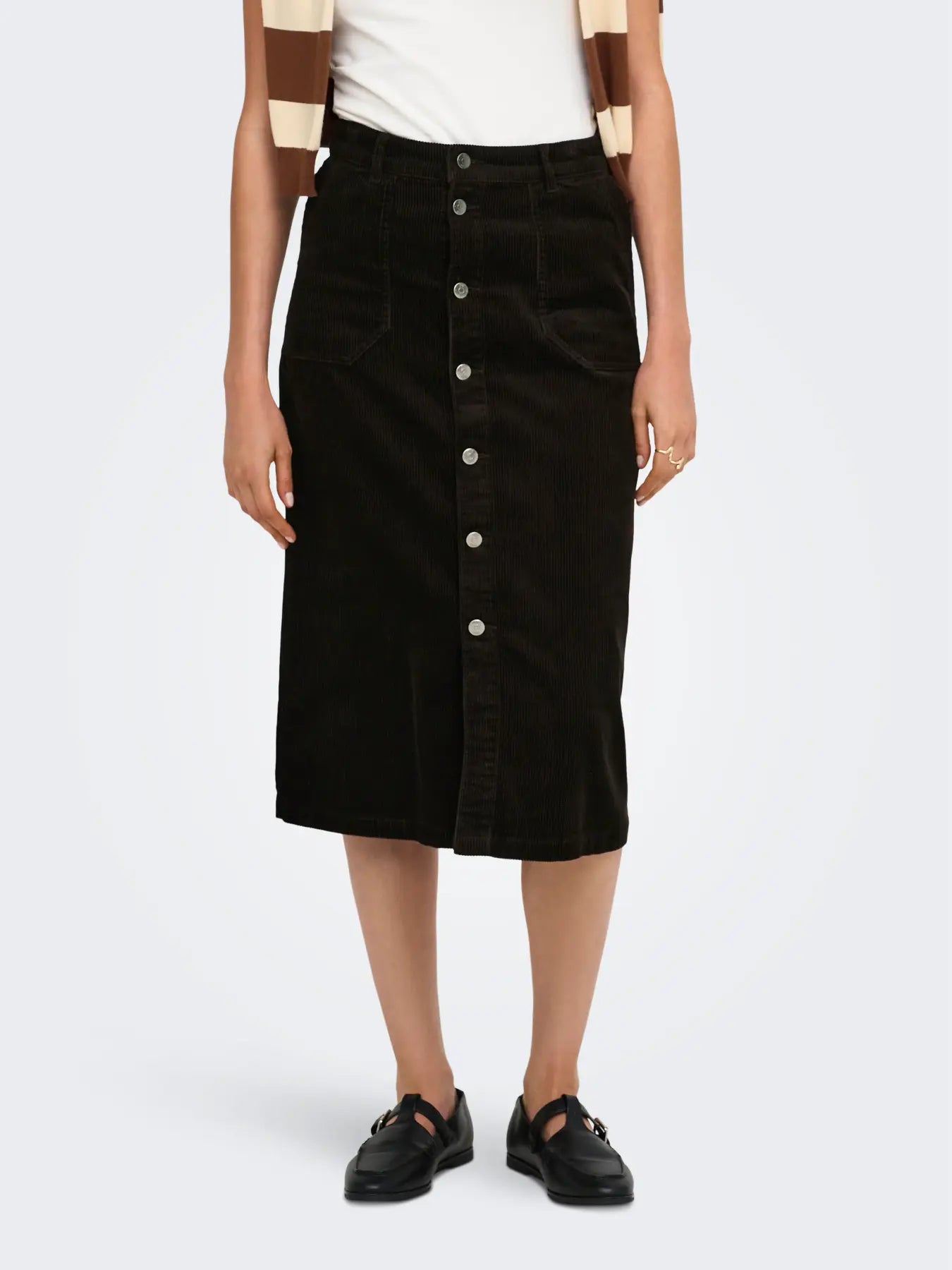 SHIRAZ HW MIDI BUTTON SKIRT - Chocolate Torte