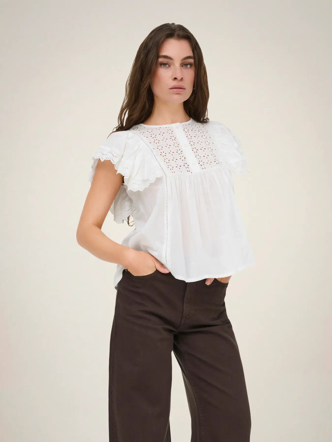 SIGGA S/S TOP WVN - Cloud Dancer
