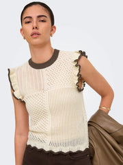VIOLET S/L FRILL PULLOVER - Birch W. BRACKEN CONTRAST