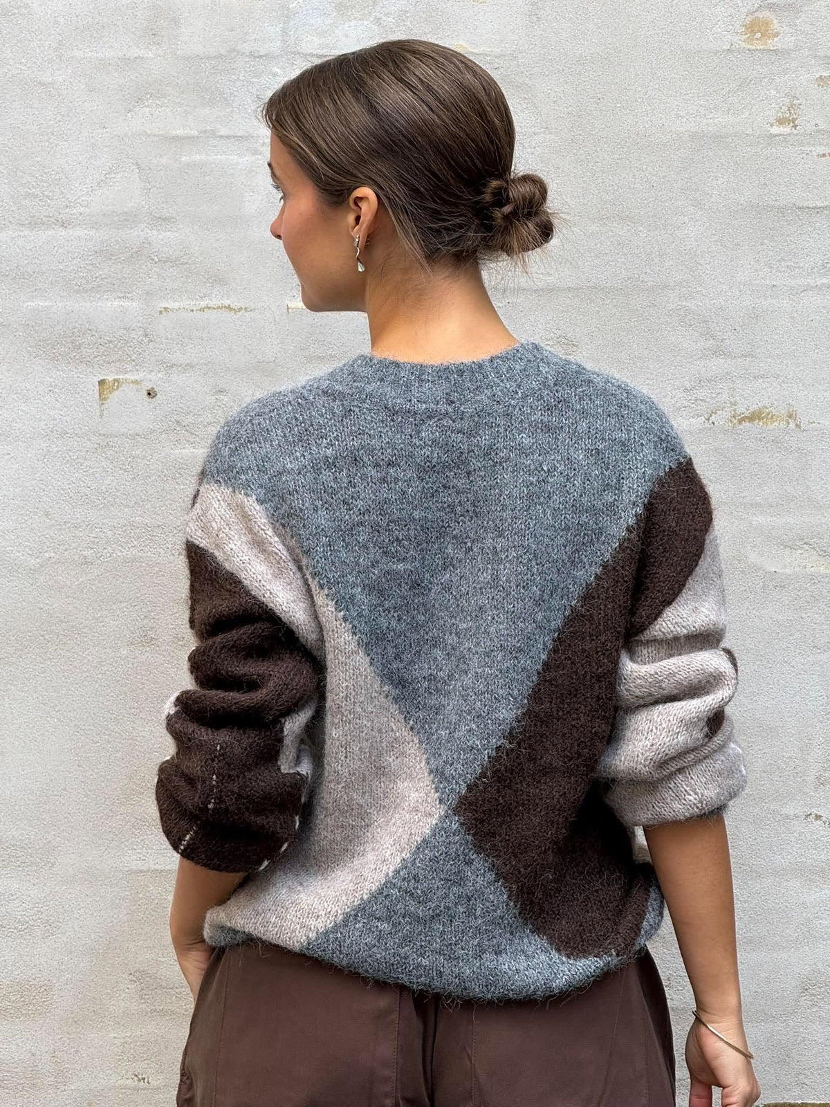ZOEY L/S VN ARGYLE PULLOVER KNT - Medium Grey Melange/CHATEAU GRAYCHOCOLATE