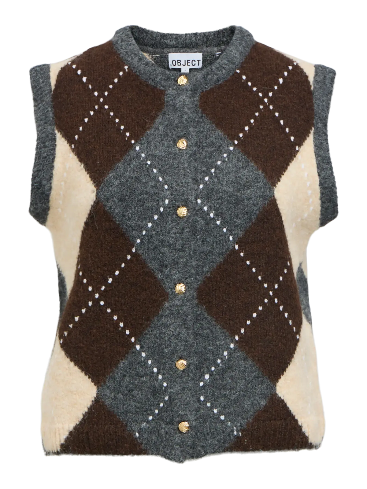 BRENDA RE KNIT VEST CARDIGAN - Medium Grey Melange/Seal Brown