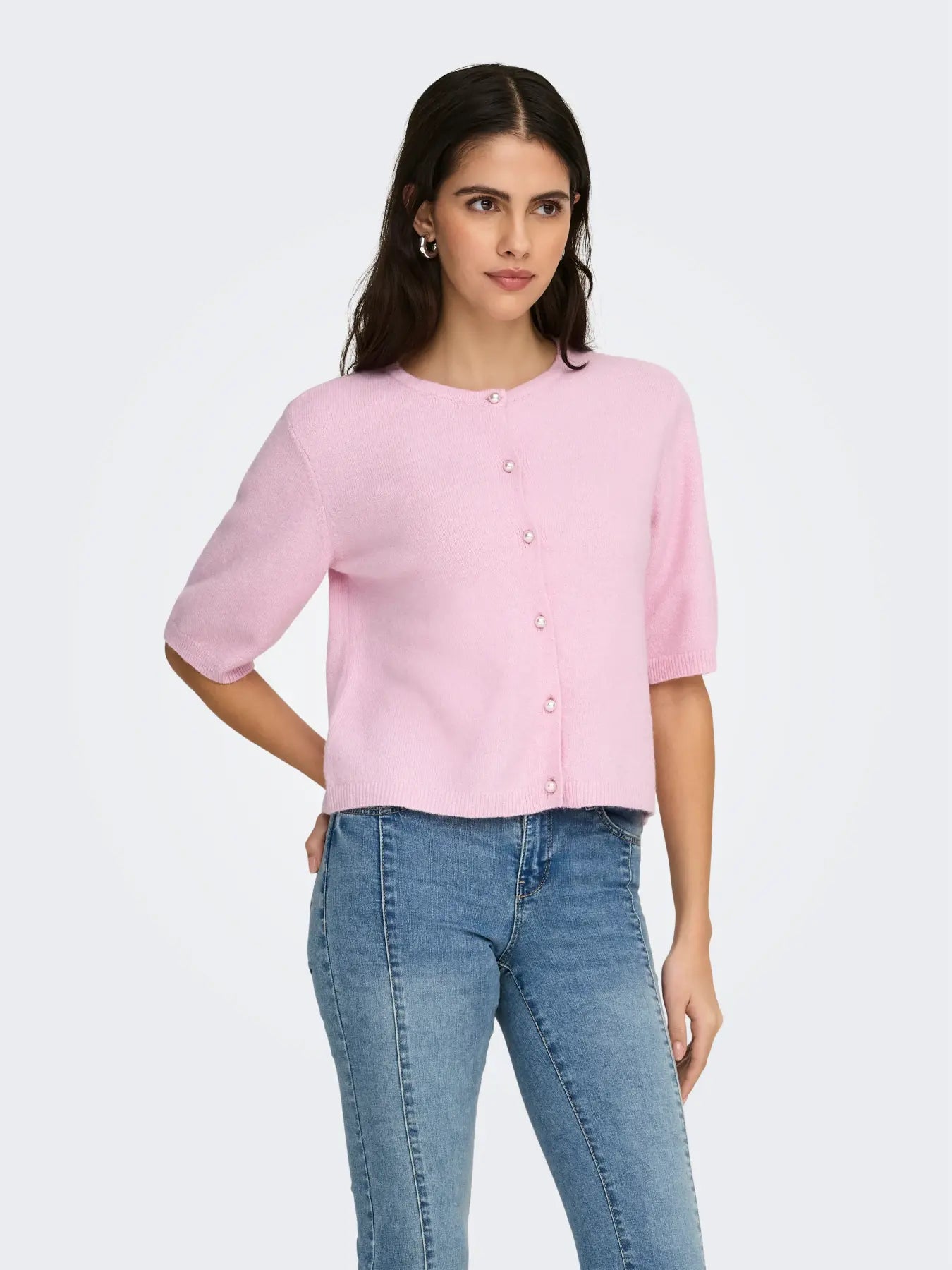 RUE LIFE PEARL CARDIGAN - Lilac/Melange WWhite Pearl Button