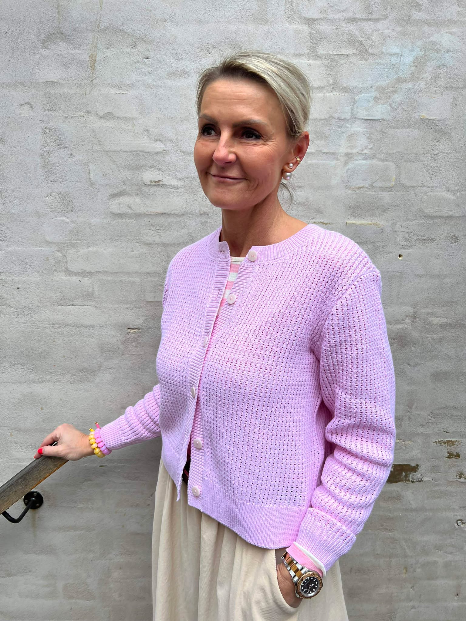 SERENA LIFE O-NECK CARDIGAN - Chalk Pink