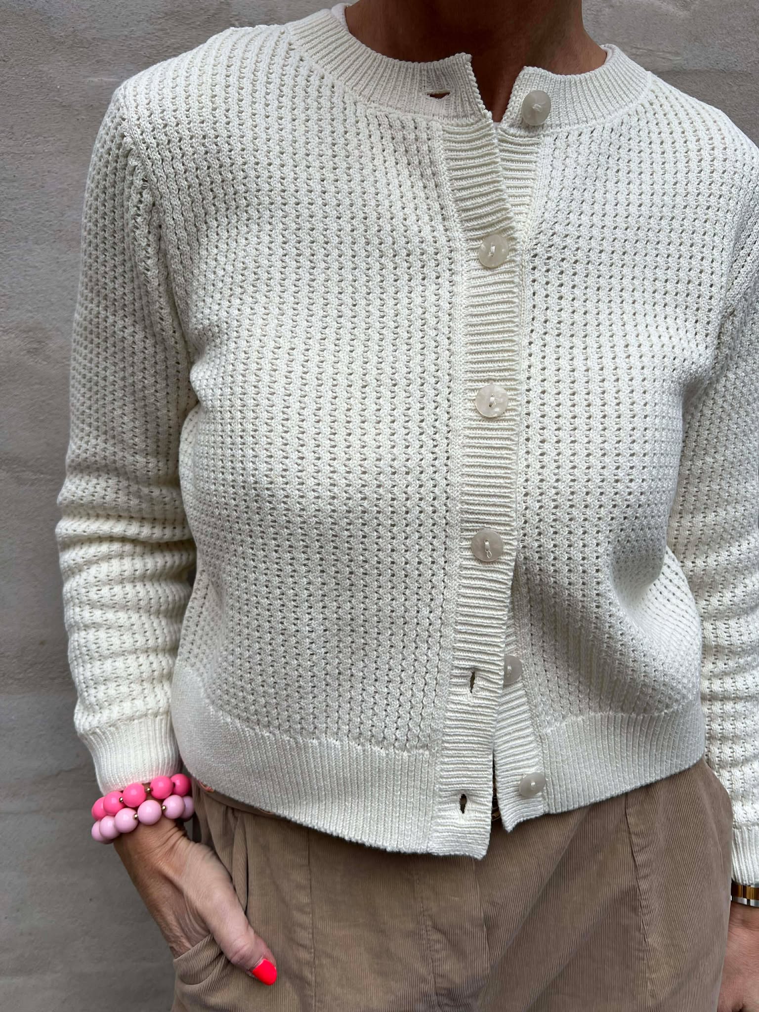 SERENA LIFE O-NECK CARDIGAN - Cloud Dancer