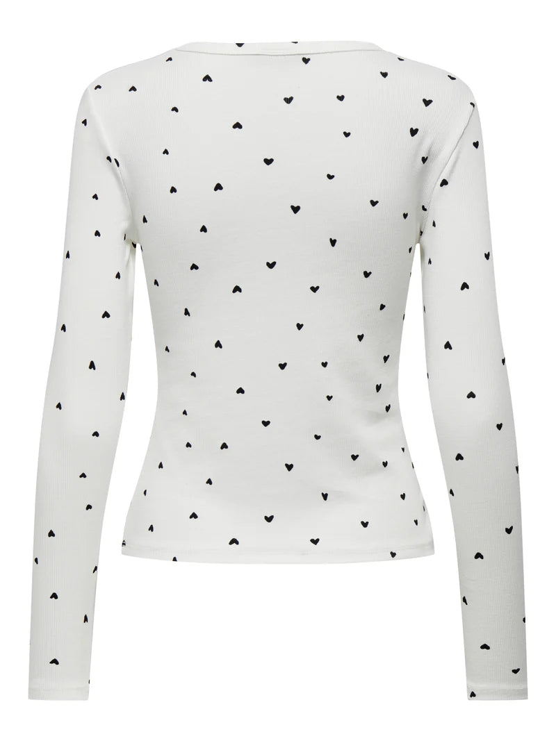 Sofia long sleeve print top cloud dancer/black hearts