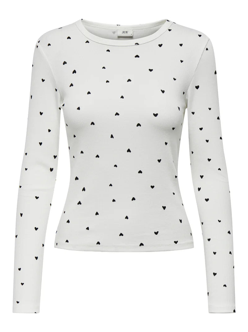 Sofia long sleeve print top cloud dancer/black hearts