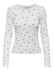 Sofia long sleeve print top cloud dancer/black hearts