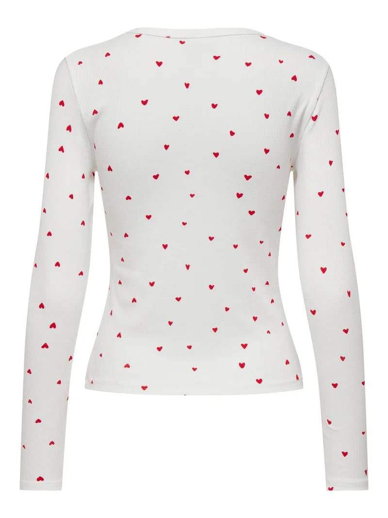 Sofia long sleeve print top cloud dancer/red hearts