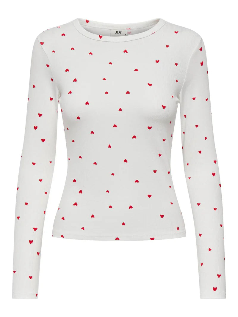 Sofia long sleeve print top cloud dancer/red hearts