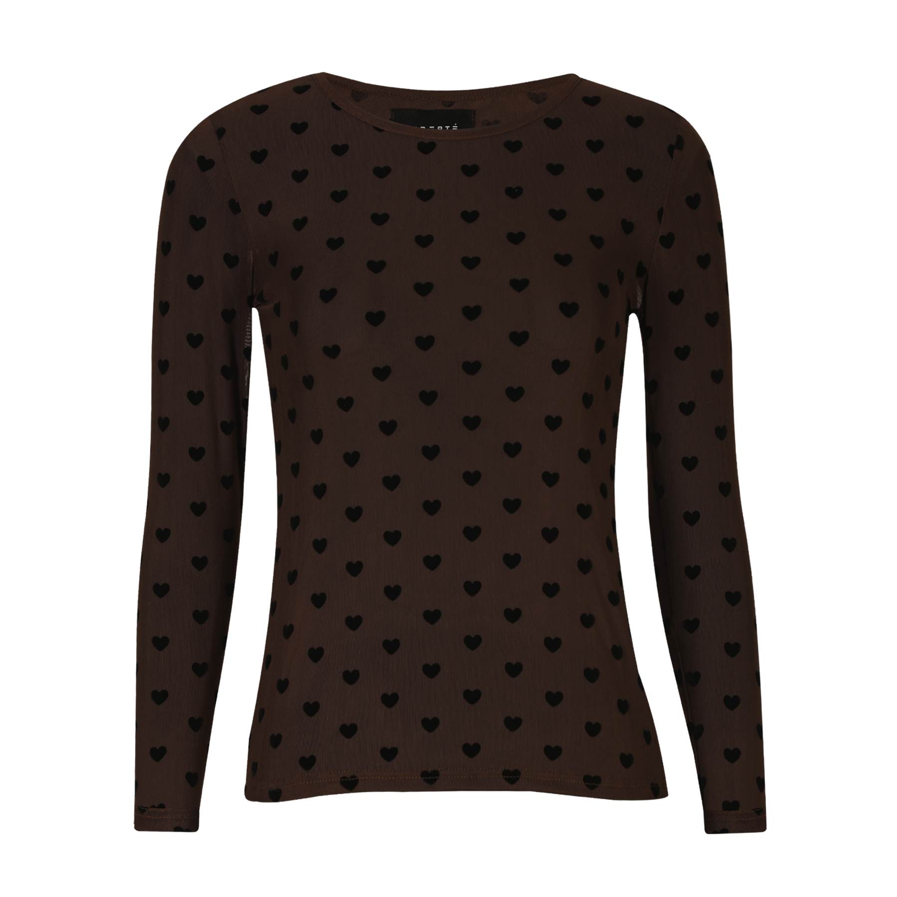 MESH LS TSHIRT - DARK BROWN BLACK FLOCK HEART