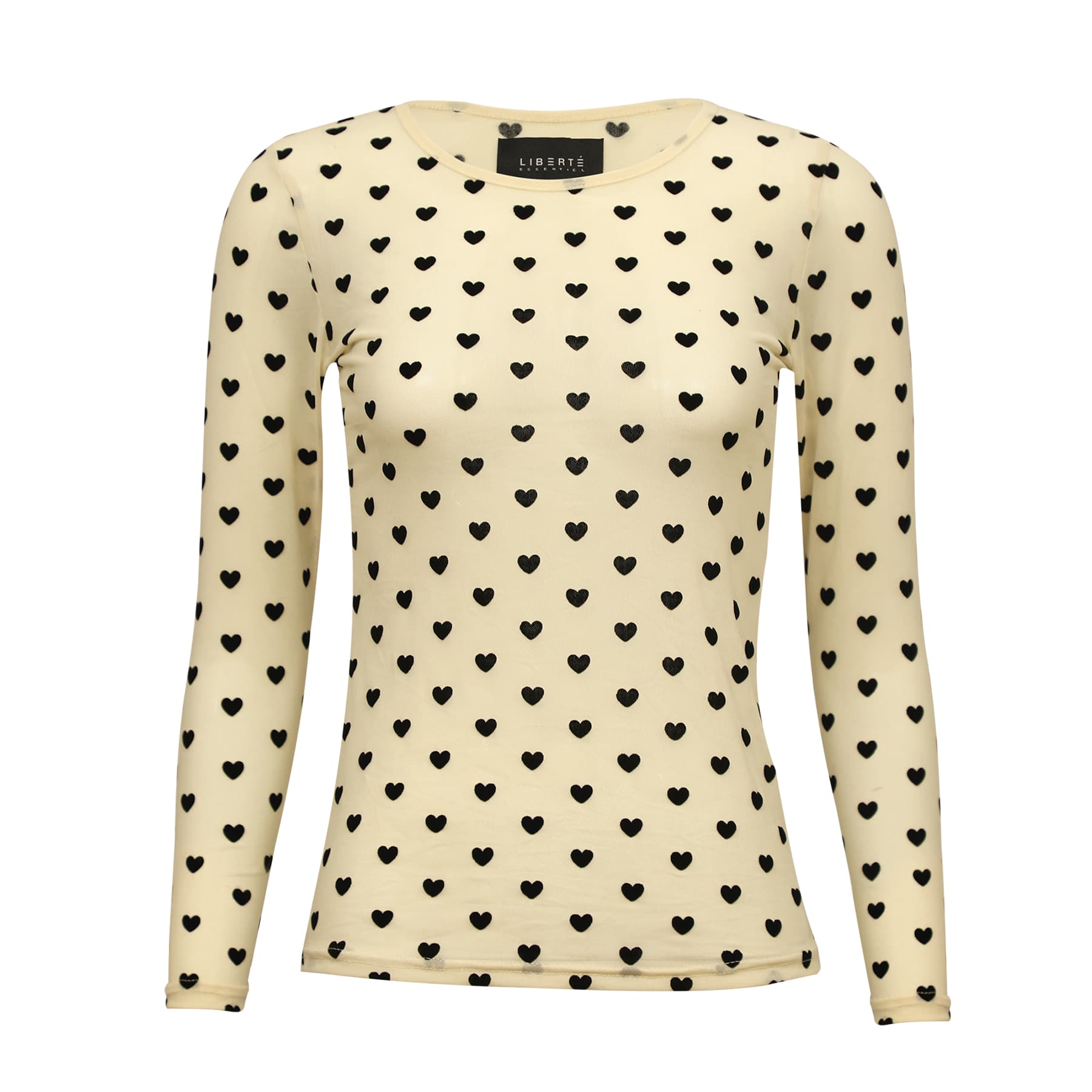 MESH LS TSHIRT - IVORY BLACK FLOCK HEART