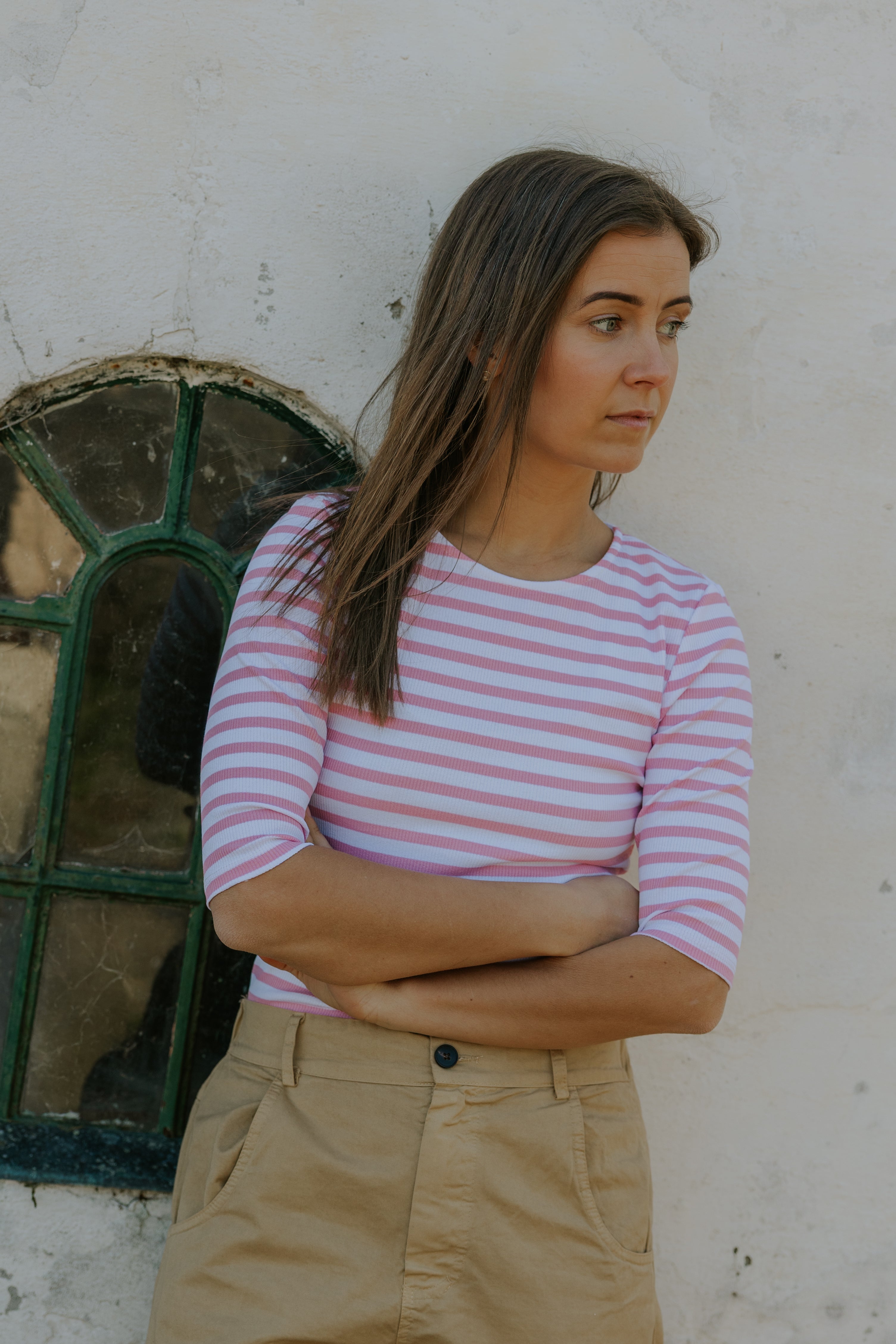 Everyday Stripes SS Blouse - White/Bubblegum