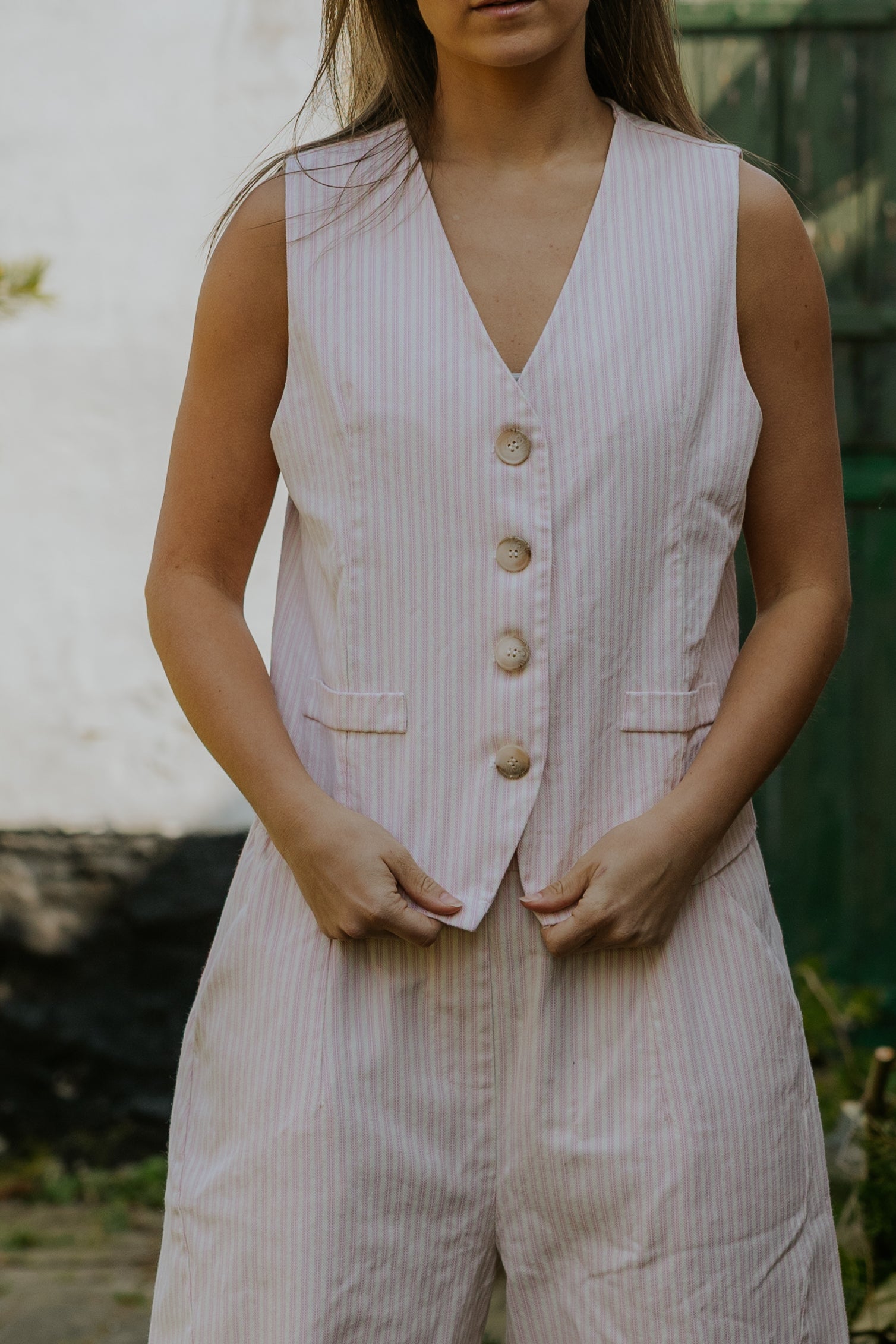 Veronica Vest - Striped Pink