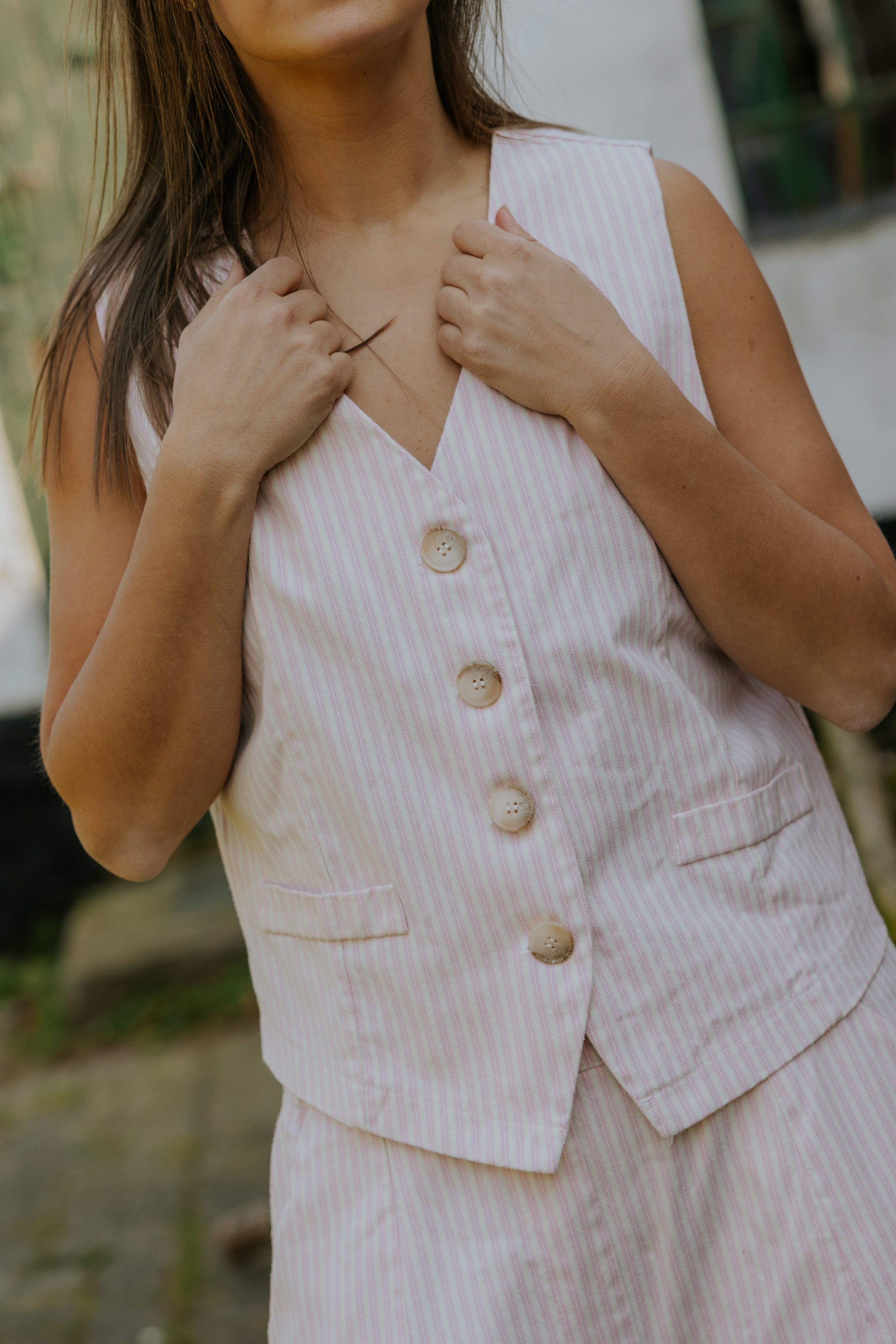 Veronica Vest - Striped Pink