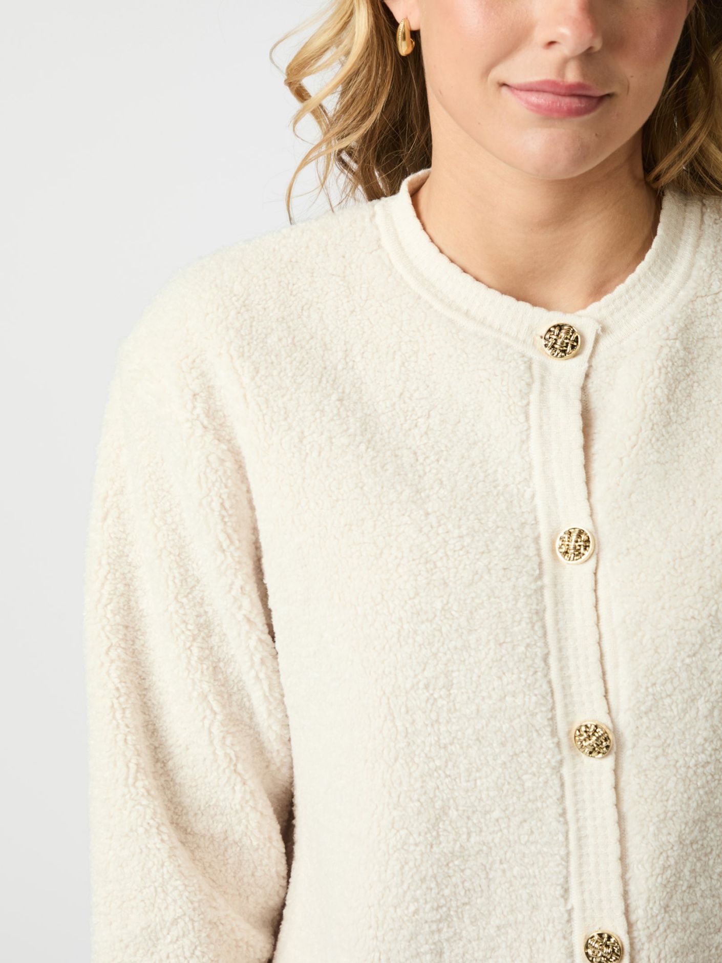 Limo Fluffy Knit Cardigan - Creme