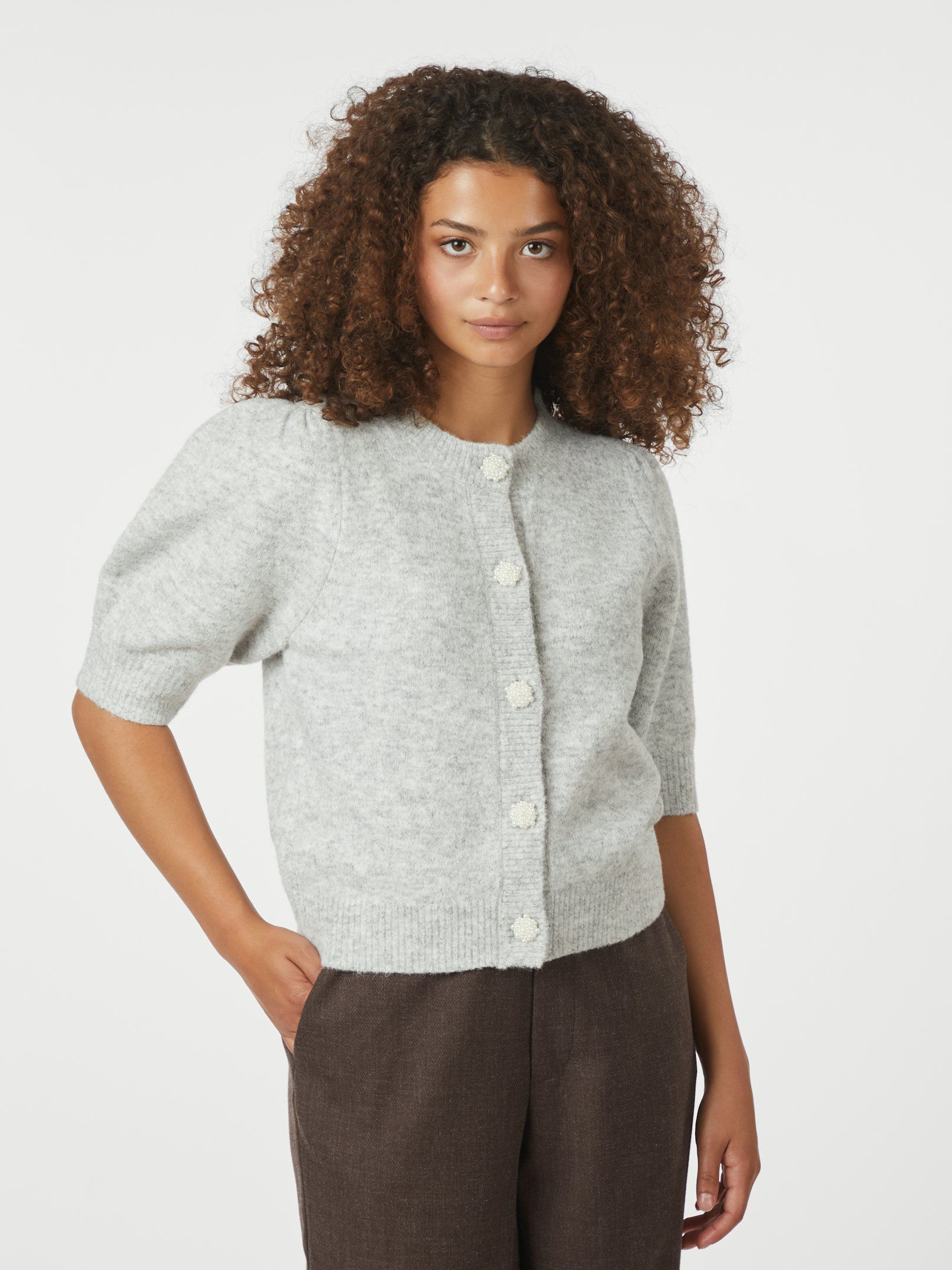 Trudy Deco Knit Cardigan - Light Grey Melange