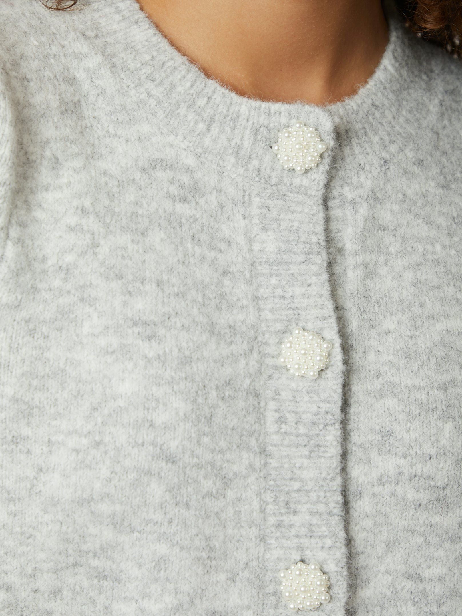 Trudy Deco Knit Cardigan - Light Grey Melange