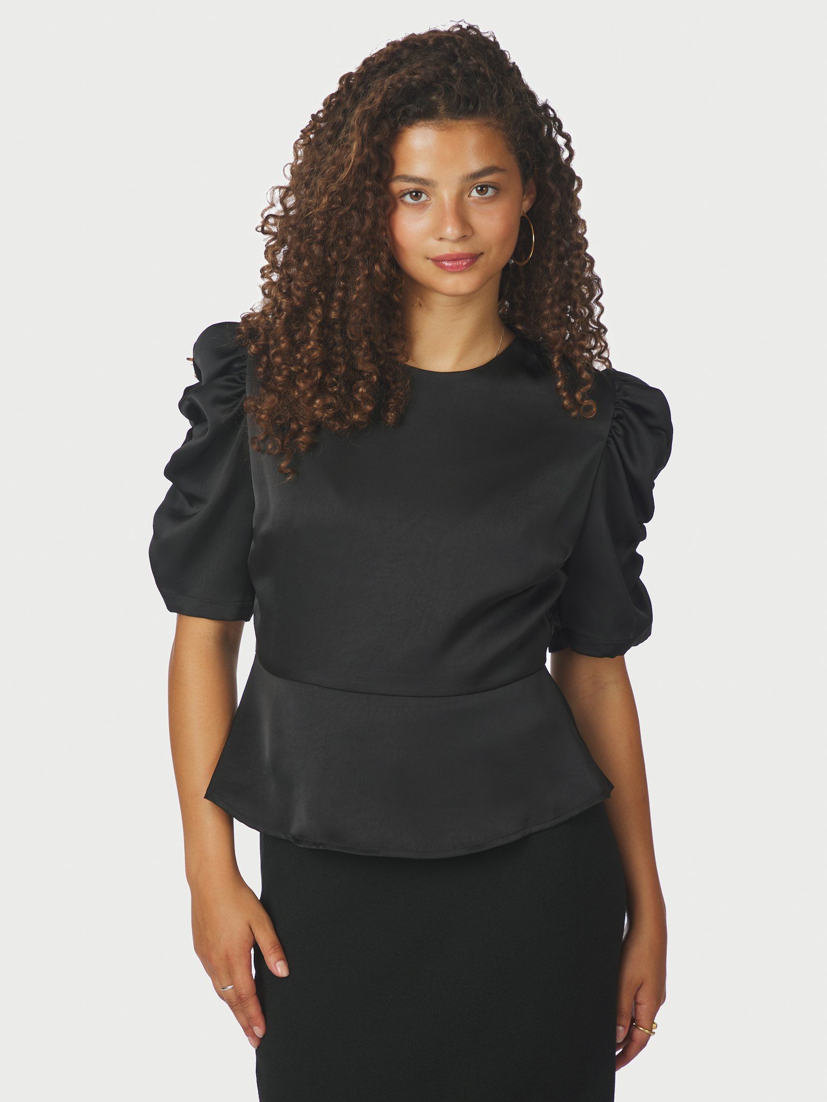 Benua Heavy Sateen Blouse - Black