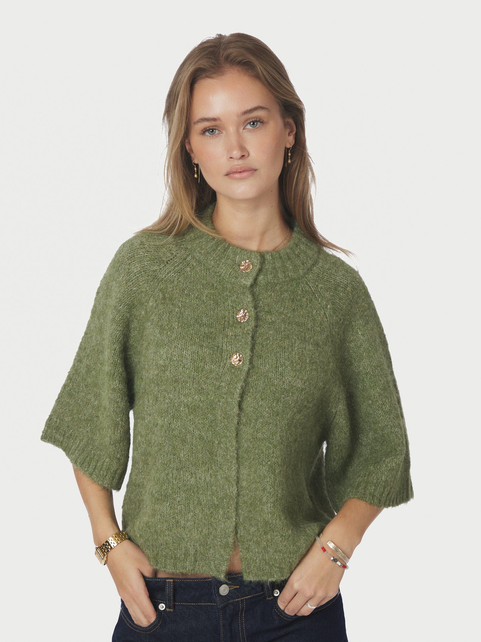 Benuta Fluffy Knit Cardigan - Dusty Green