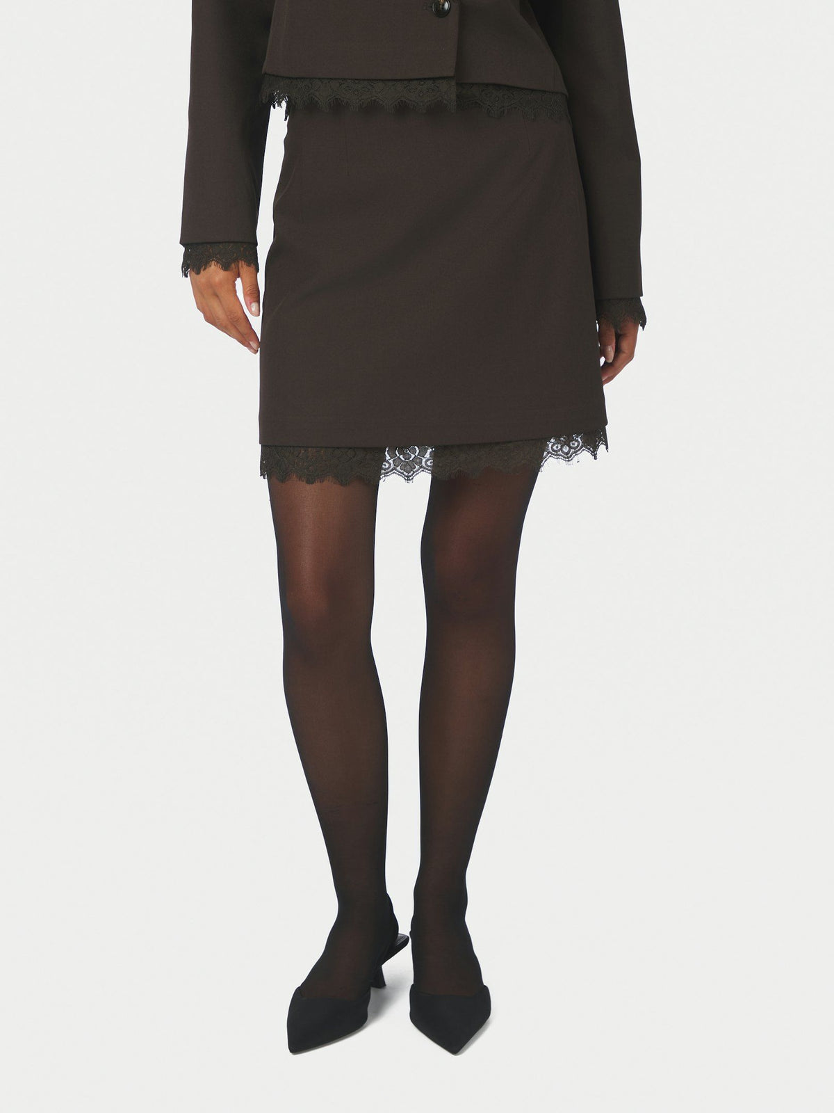 Brigitte Structure Lace Skirt - Dark Brown