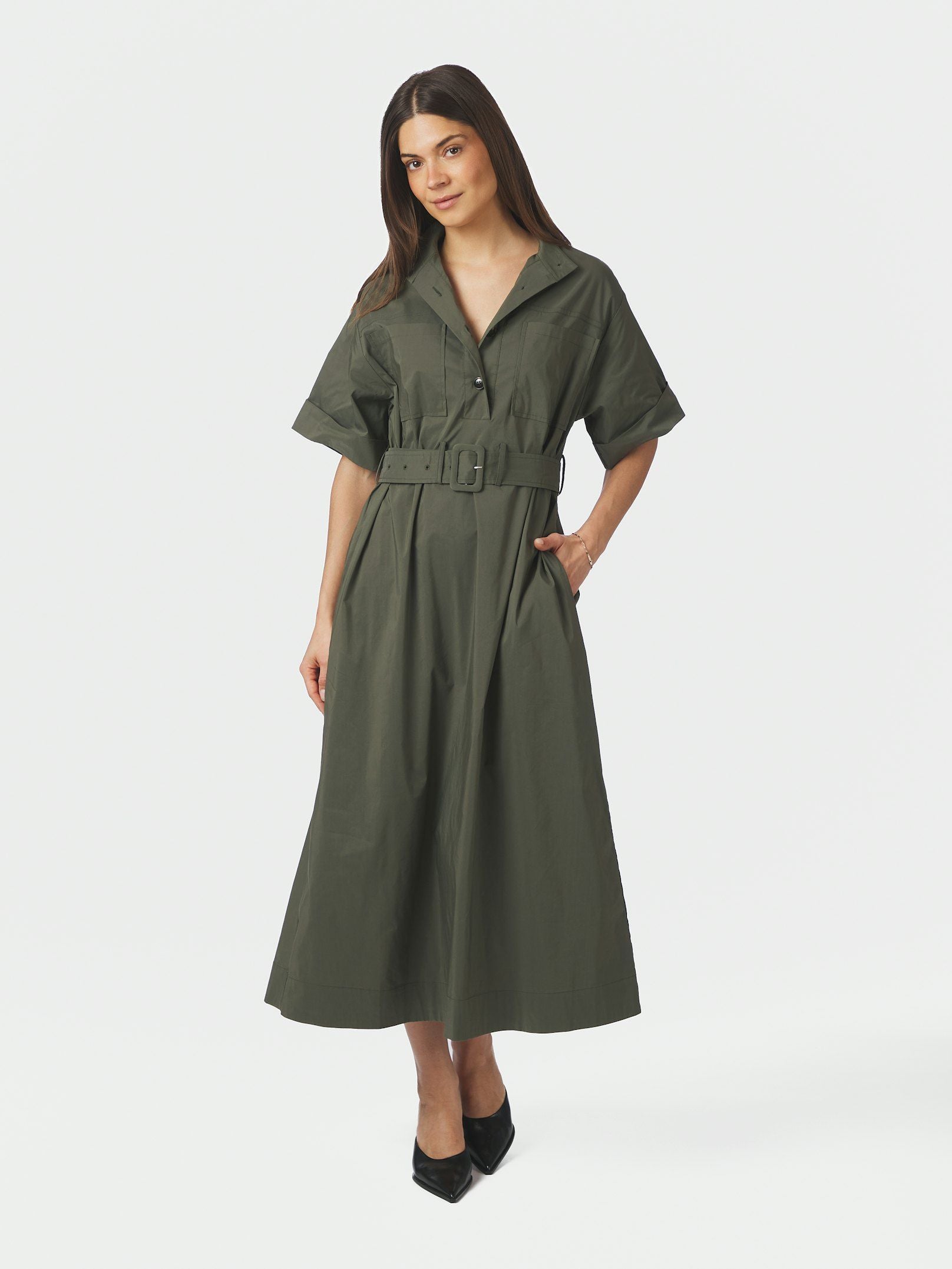 Cina Poplin Dress - Army