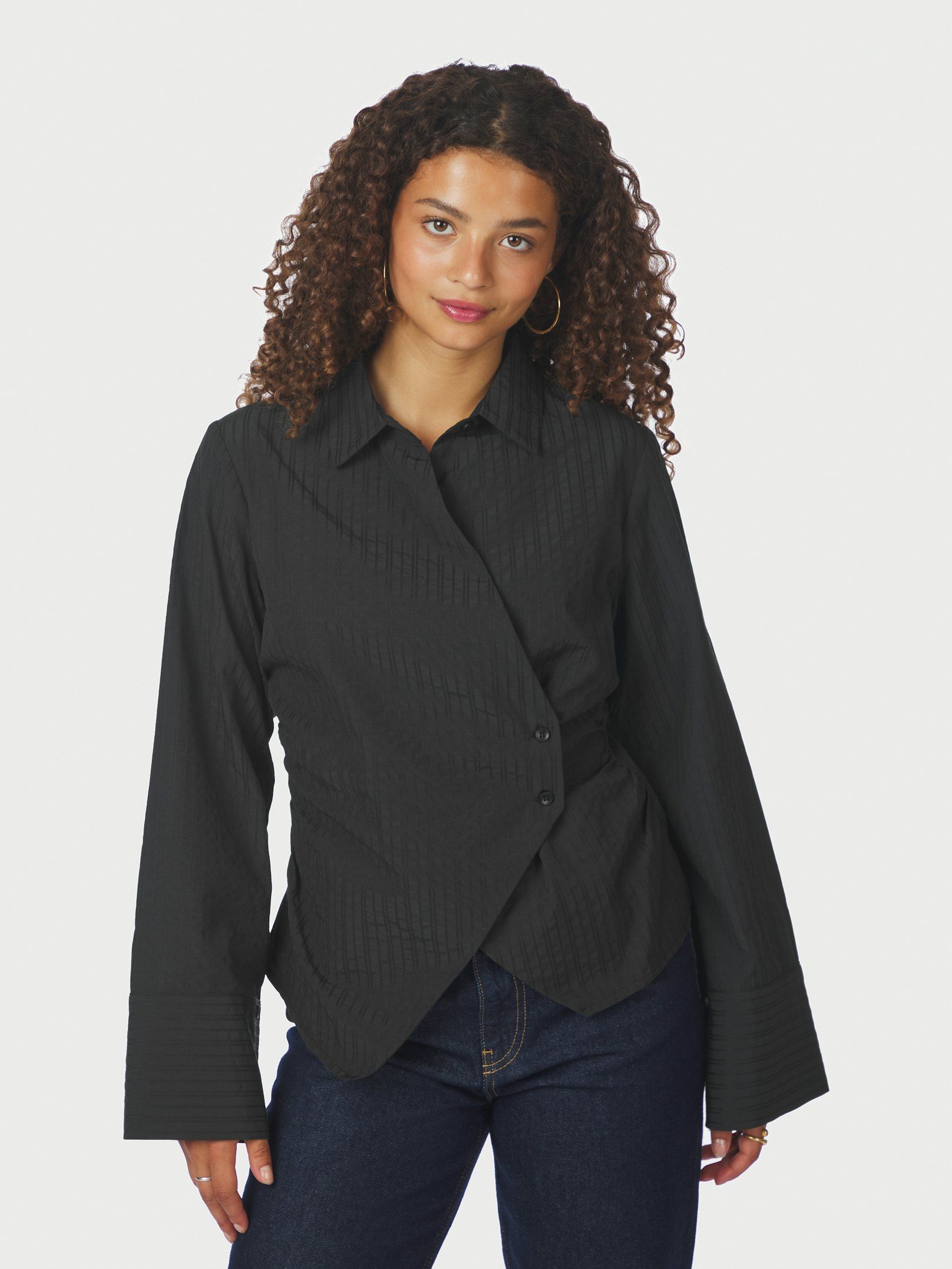Fenli Tone Stripe Shirt - Black