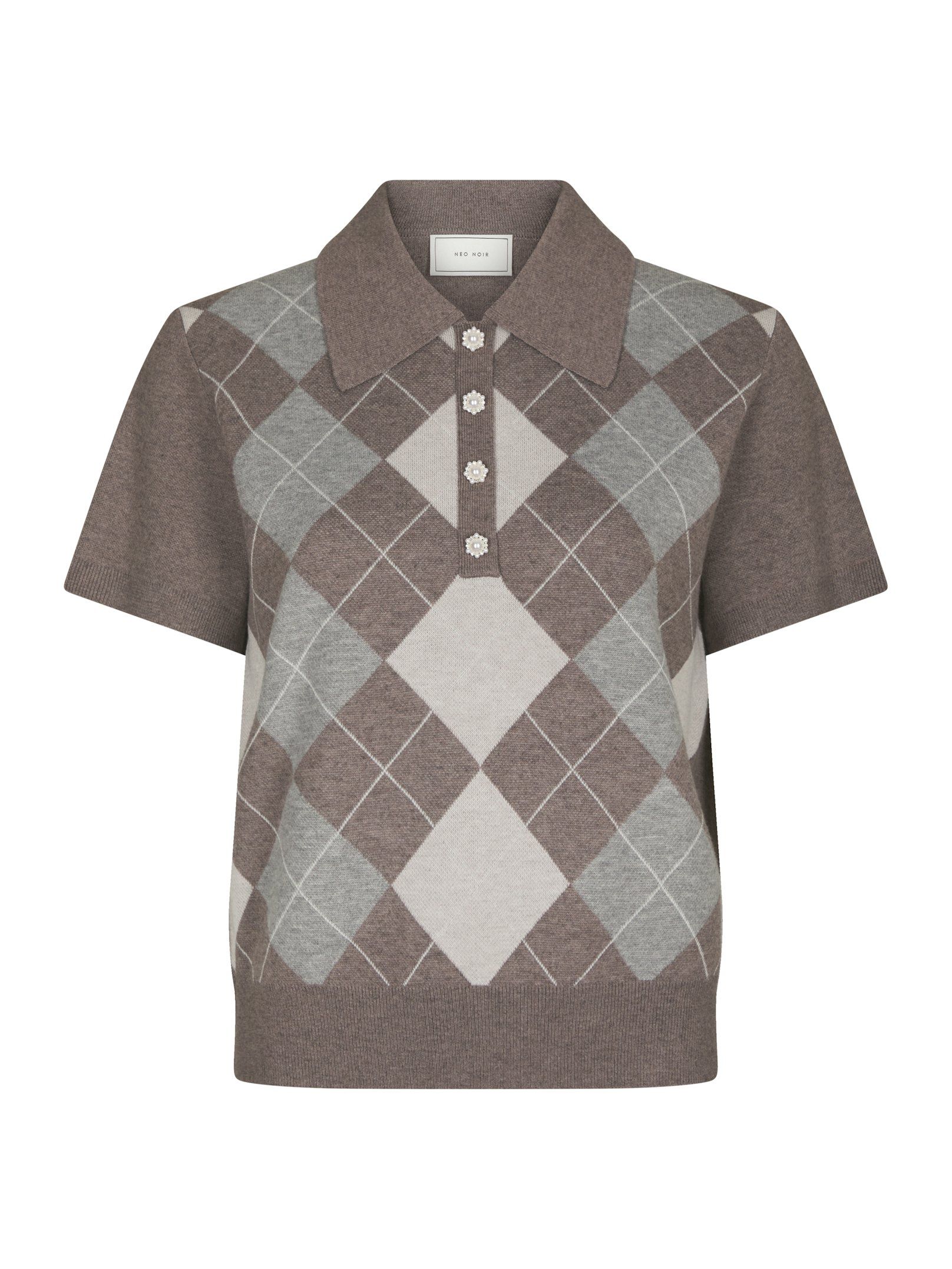 Gia Check Knit Blouse - Dark Taupe