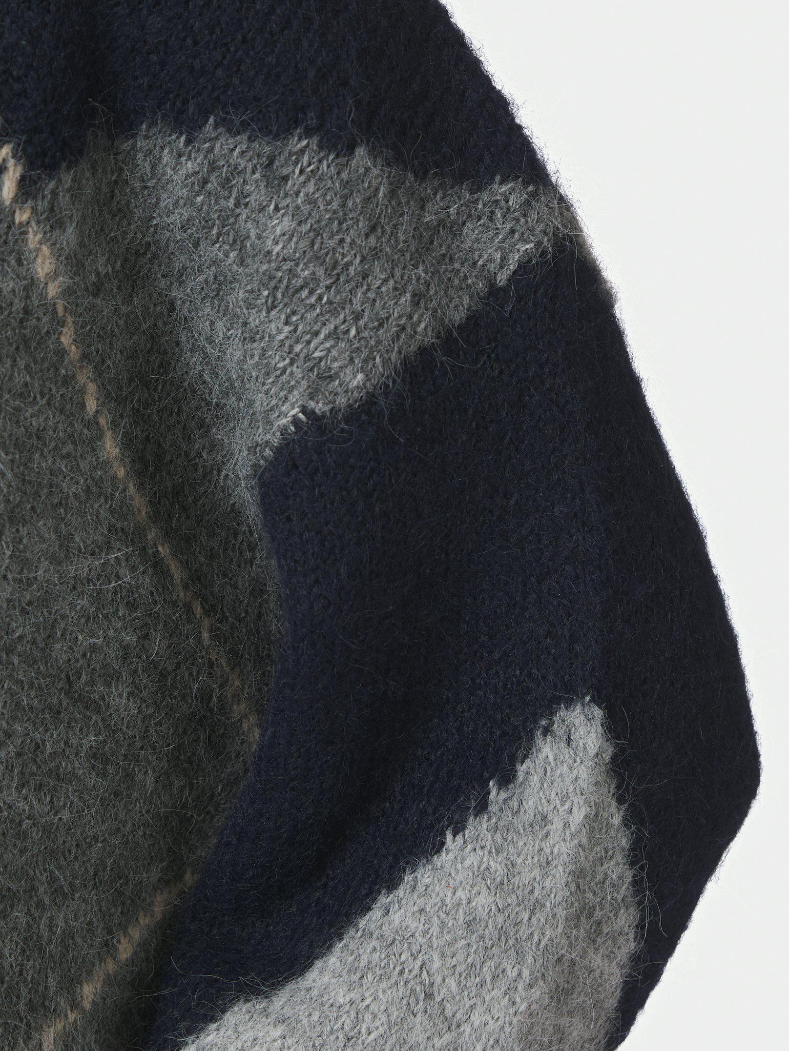 Inga Check Fluff Knit Blouse - Navy