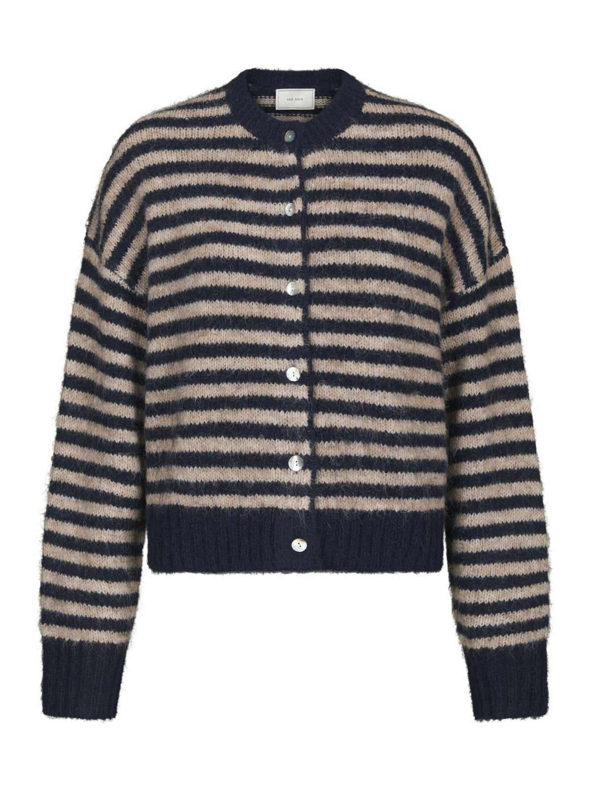 Isana Stripe Fluffy Knit Cardigan - Navy Striped