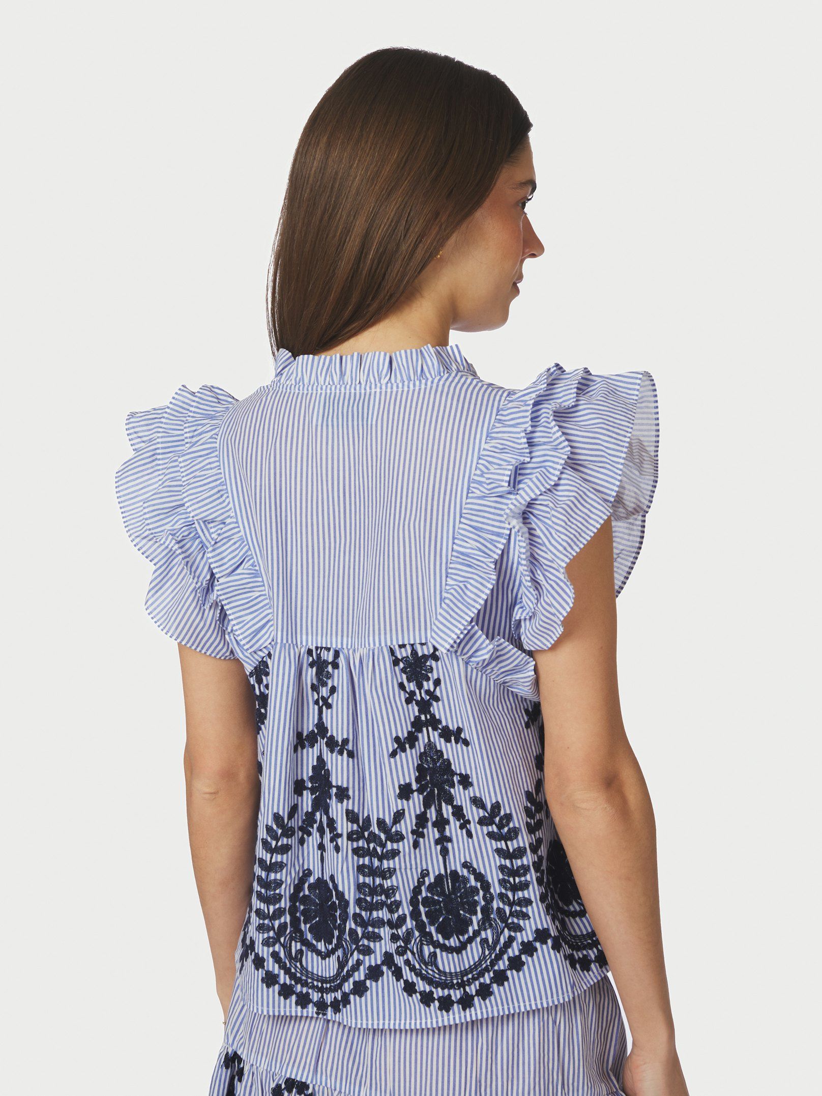 Jayla Stripe Embroidery Top - Blue