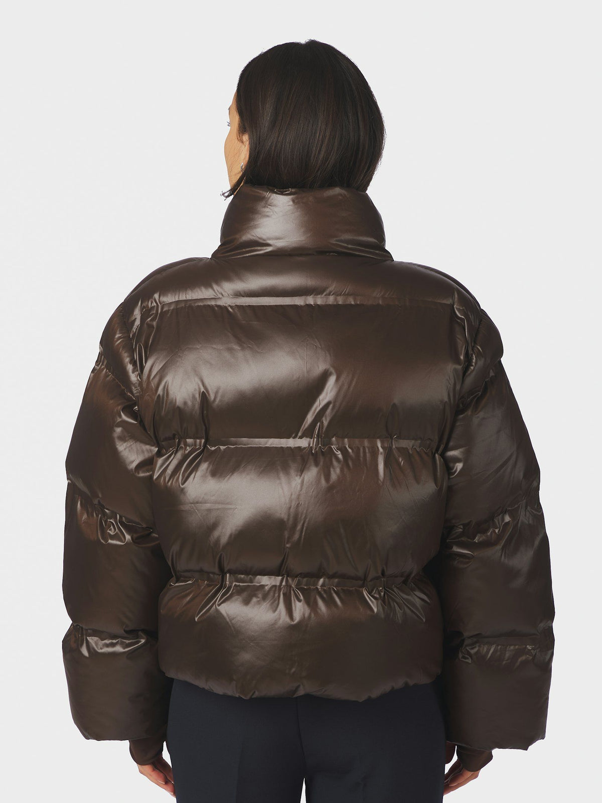 Rhea Shiny Puffer Jacket - Chocolate Brown
