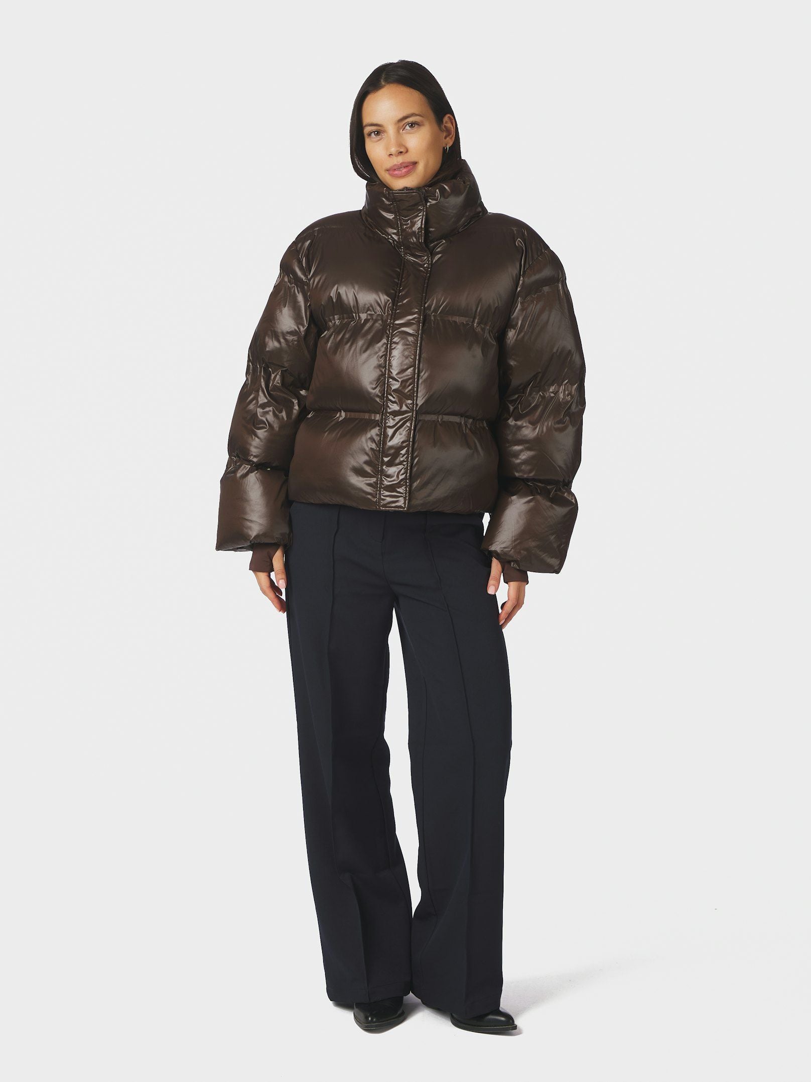 Rhea Shiny Puffer Jacket - Chocolate Brown