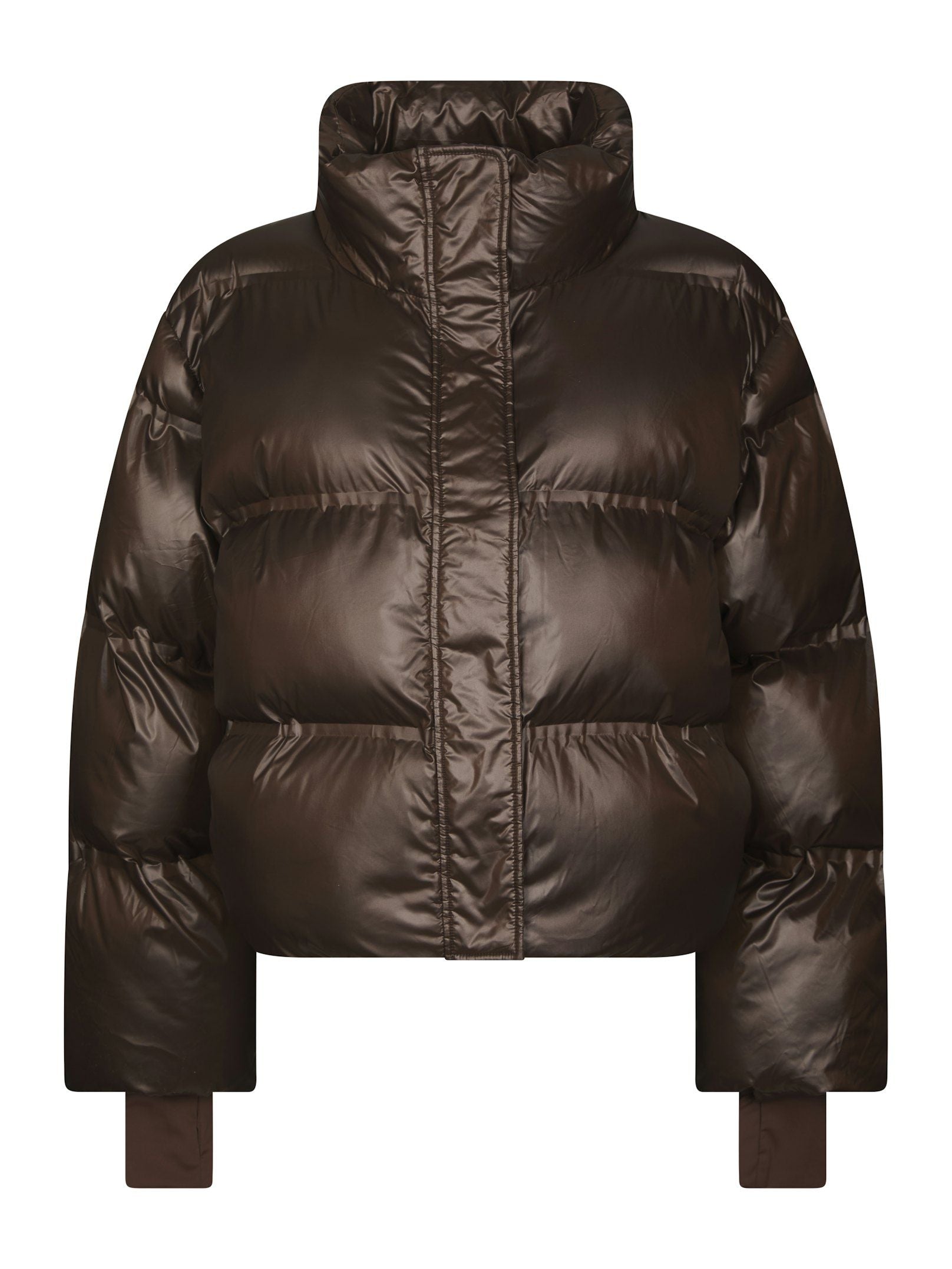 Rhea Shiny Puffer Jacket - Chocolate Brown