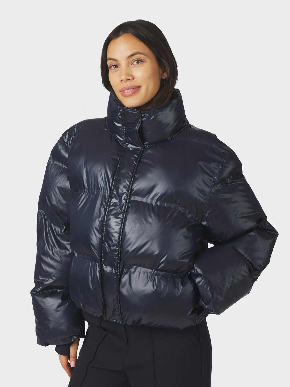 Rhea Shiny Puffer Jacket - Navy
