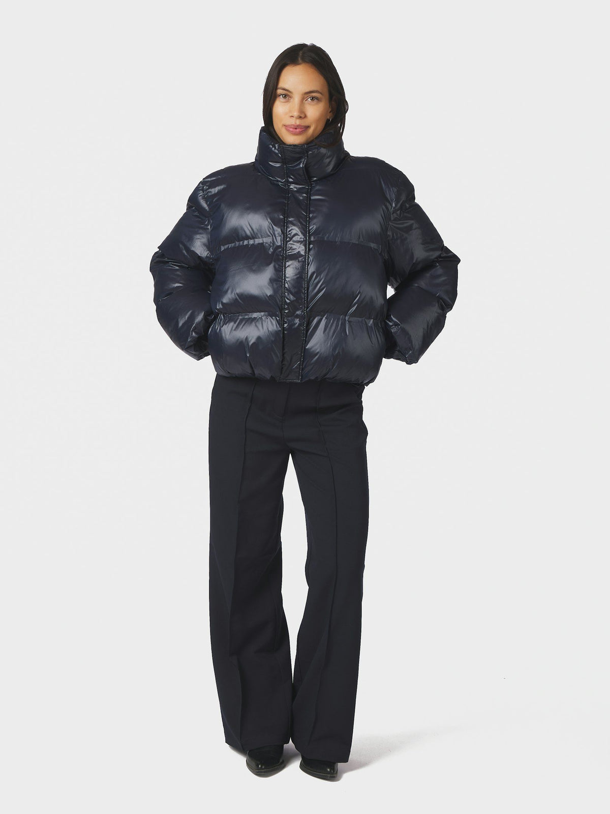 Rhea Shiny Puffer Jacket - Navy