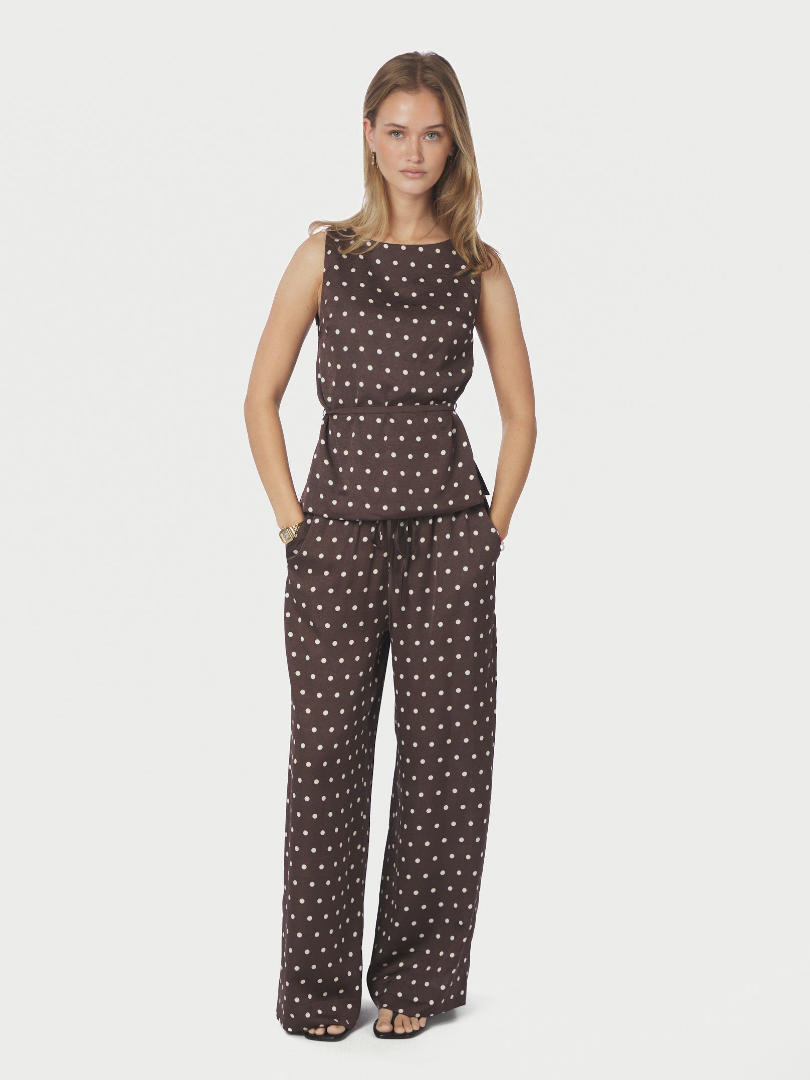 Sebba Big Dot Pants - Dark Brown