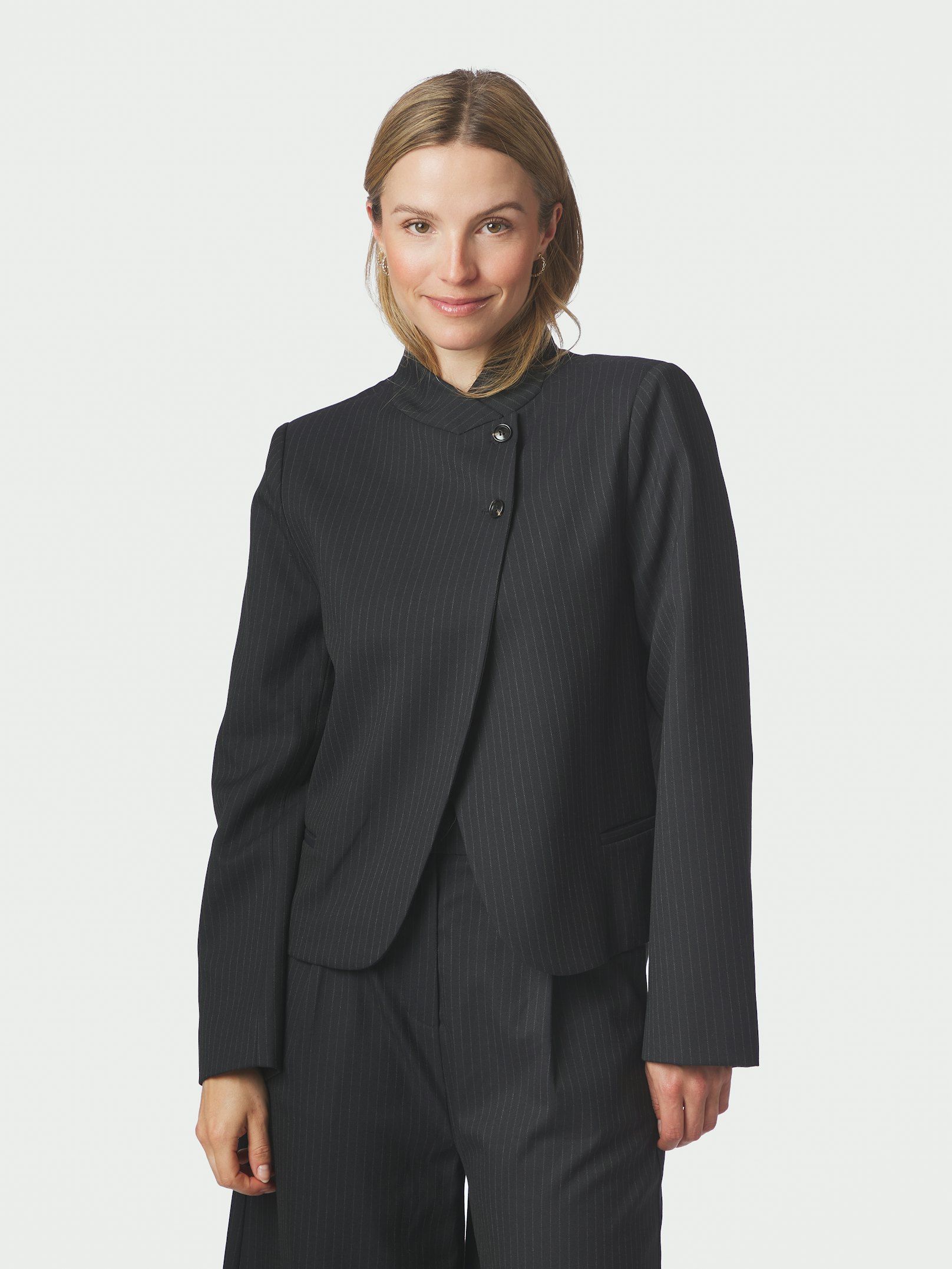 Tiria Slim Pinstripe Blazer - Dark Navy