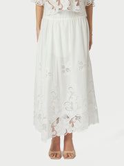Yara Long EMB Skirt - White