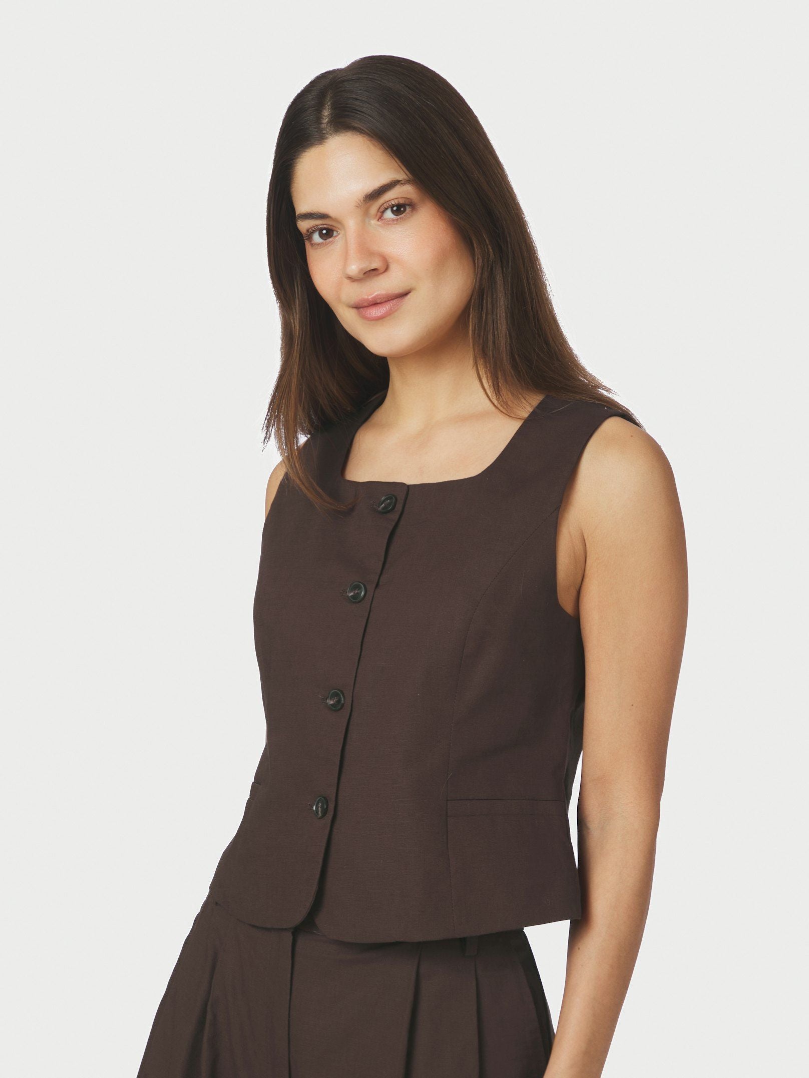 Yula Linen Waistcoat - Dark Brown