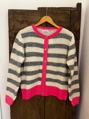 Pipi Striped Cardigan - Off White/Grey/Pink Neon