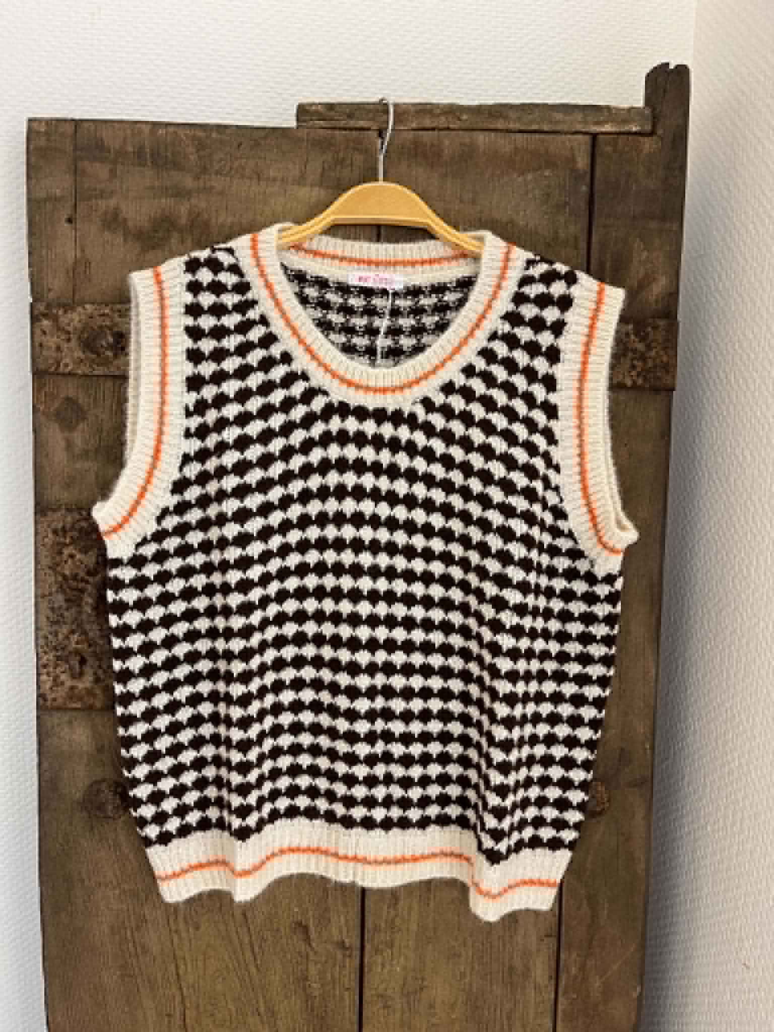 Anny Knitted Vest - White/Brown