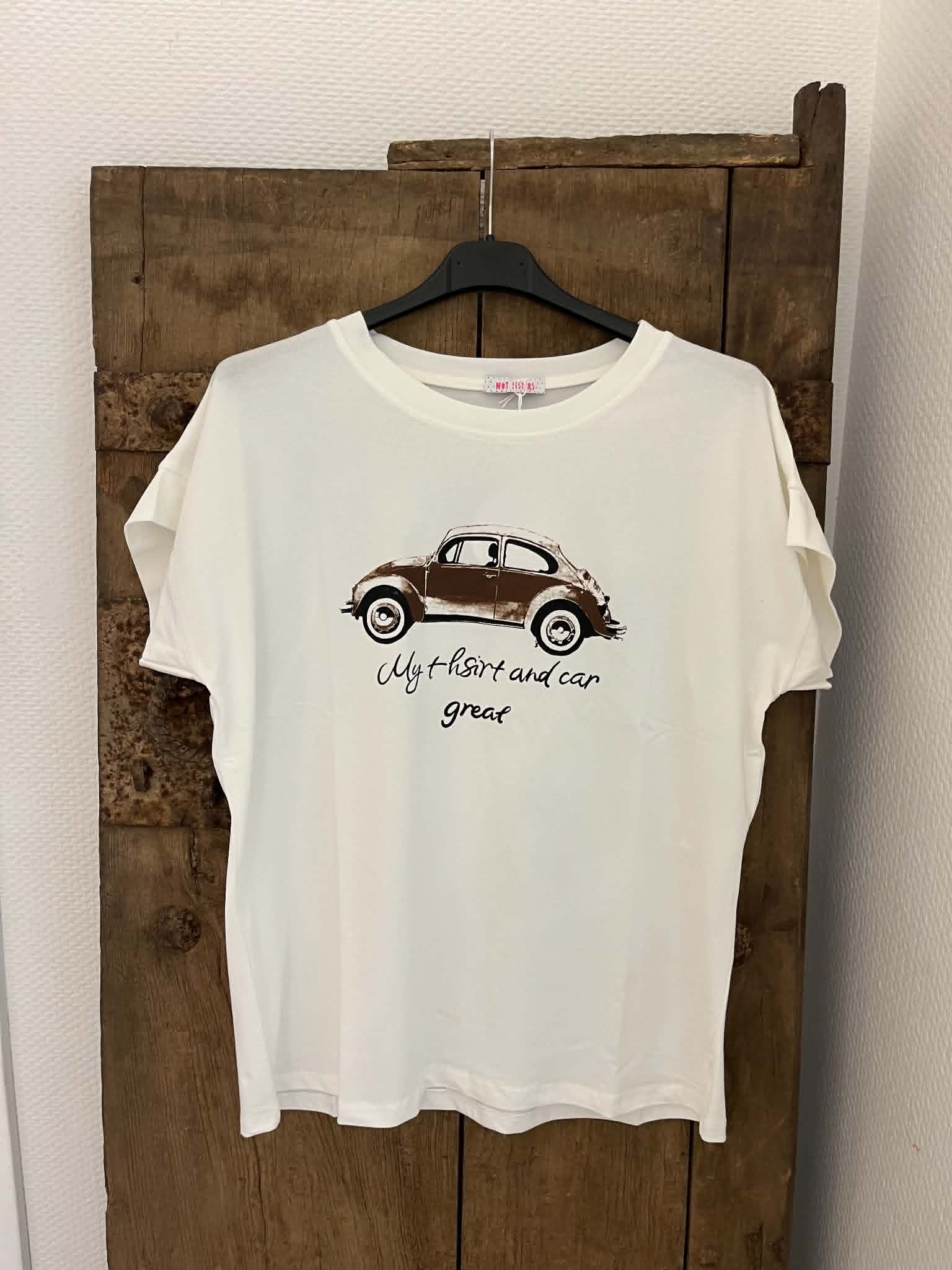 Car Tee - White/Brown