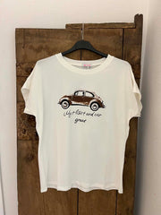 Car Tee - White/Brown