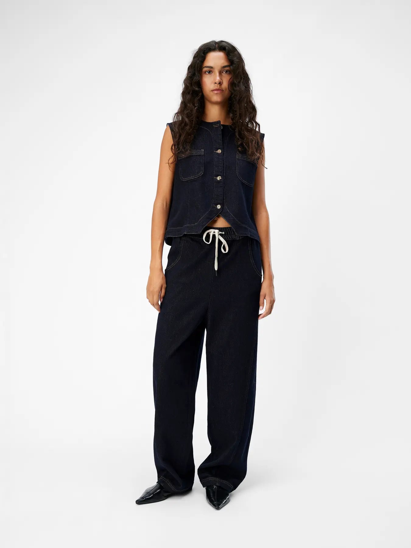 CAMILLA DENIM LOOSE PANTS - Dark Blue Denim