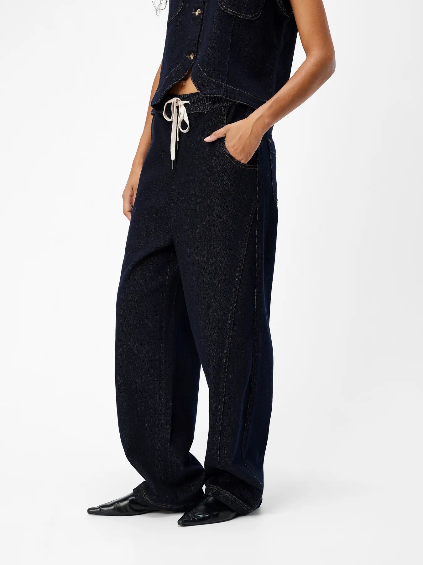 CAMILLA DENIM LOOSE PANTS - Dark Blue Denim