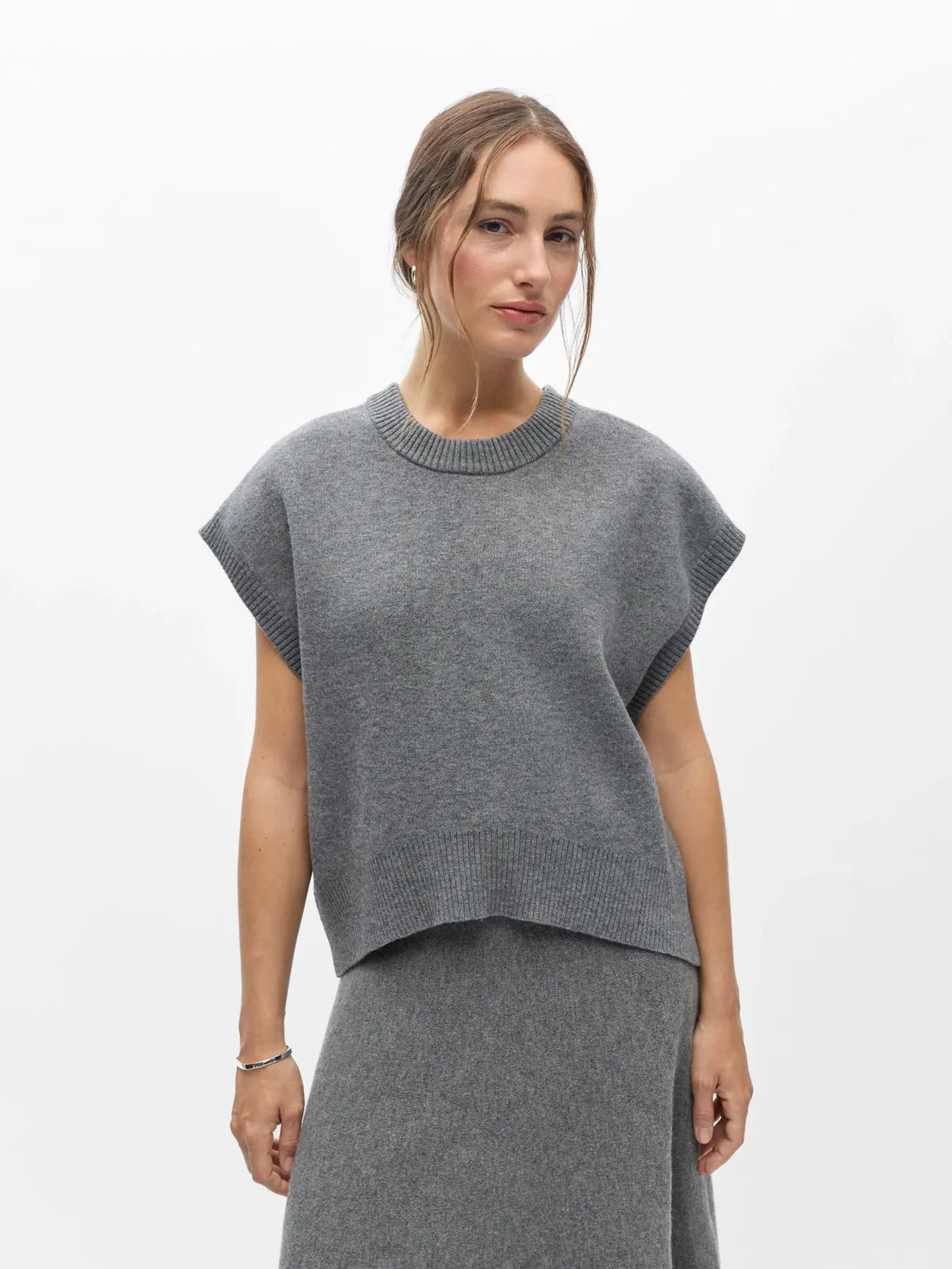 ITONE S/L LO KNIT VEST - Medium Grey Melange