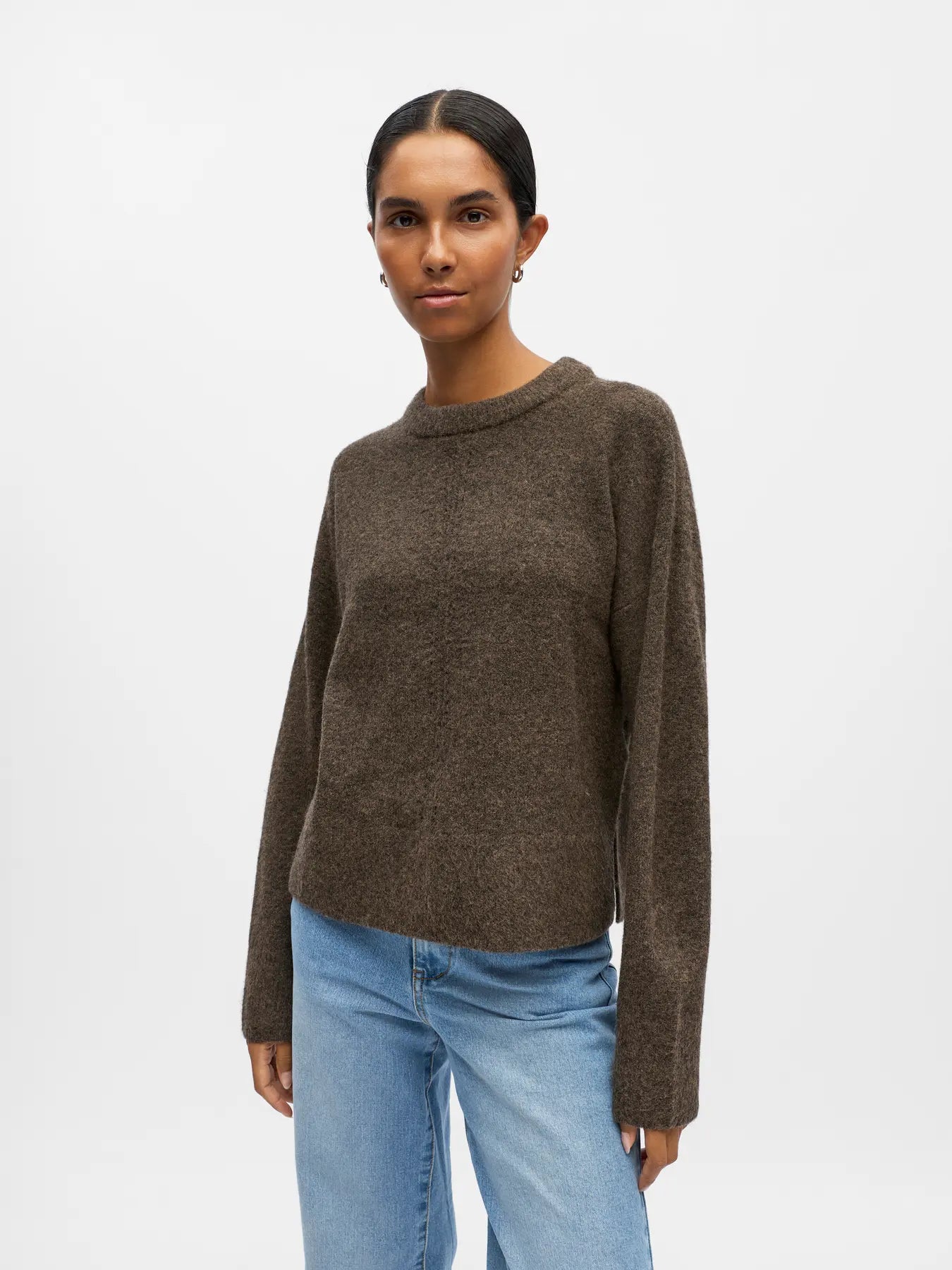 JUNO L/S LO O-NECK KNIT - Morel Melange