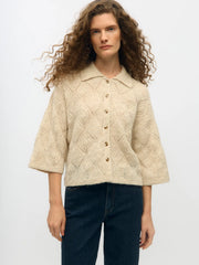 KAISA FLORA 3/4 LO KNIT CARDIGAN - Birch Melange
